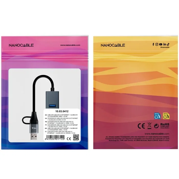 Nanocable Conversor USB-C y USB-A a Ethernet RJ45 y 3xUSB-A 3.0 Gris Nanocable Conversor USB-C y USB-A a Ethernet RJ45 y 3xUSB-A 3.0 Gris